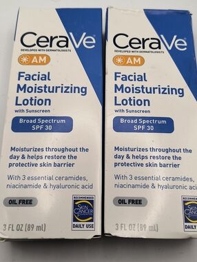 CeraVe AM Facial Moisturizing Lotion SPF 30 Oil-Free 3oz Ex 2027 Two Pack